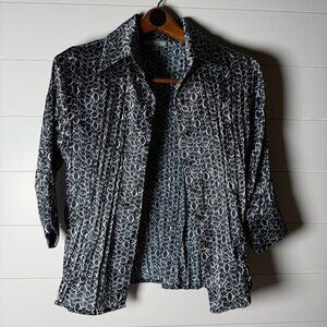 Laura Max Petite Medium Black & White Links Blouse 3/4 Sleeve- AMAZING BUTTONS